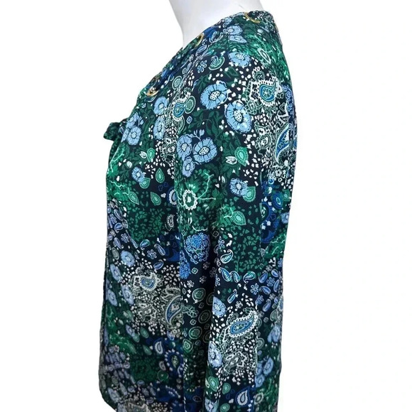 Michael Kors blue and green top tie going through gold grommets size small - Picture 4 of 11